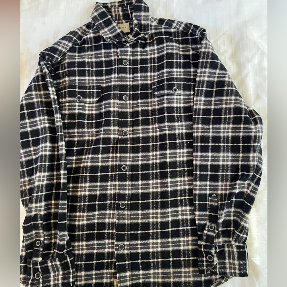 Jachs Heavy Flannel Shirt Mens Black Plaid Cotton M